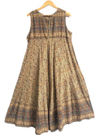 Earthy Floral Hand Screen Printed Cotton Maxi Dress with Border