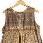 Earthy Floral Hand Screen Printed Cotton Maxi Dress with Border