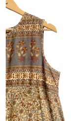 Earthy Floral Hand Screen Printed Cotton Maxi Dress with Border