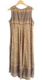 Earthy Floral Hand Screen Printed Cotton Maxi Dress with Border