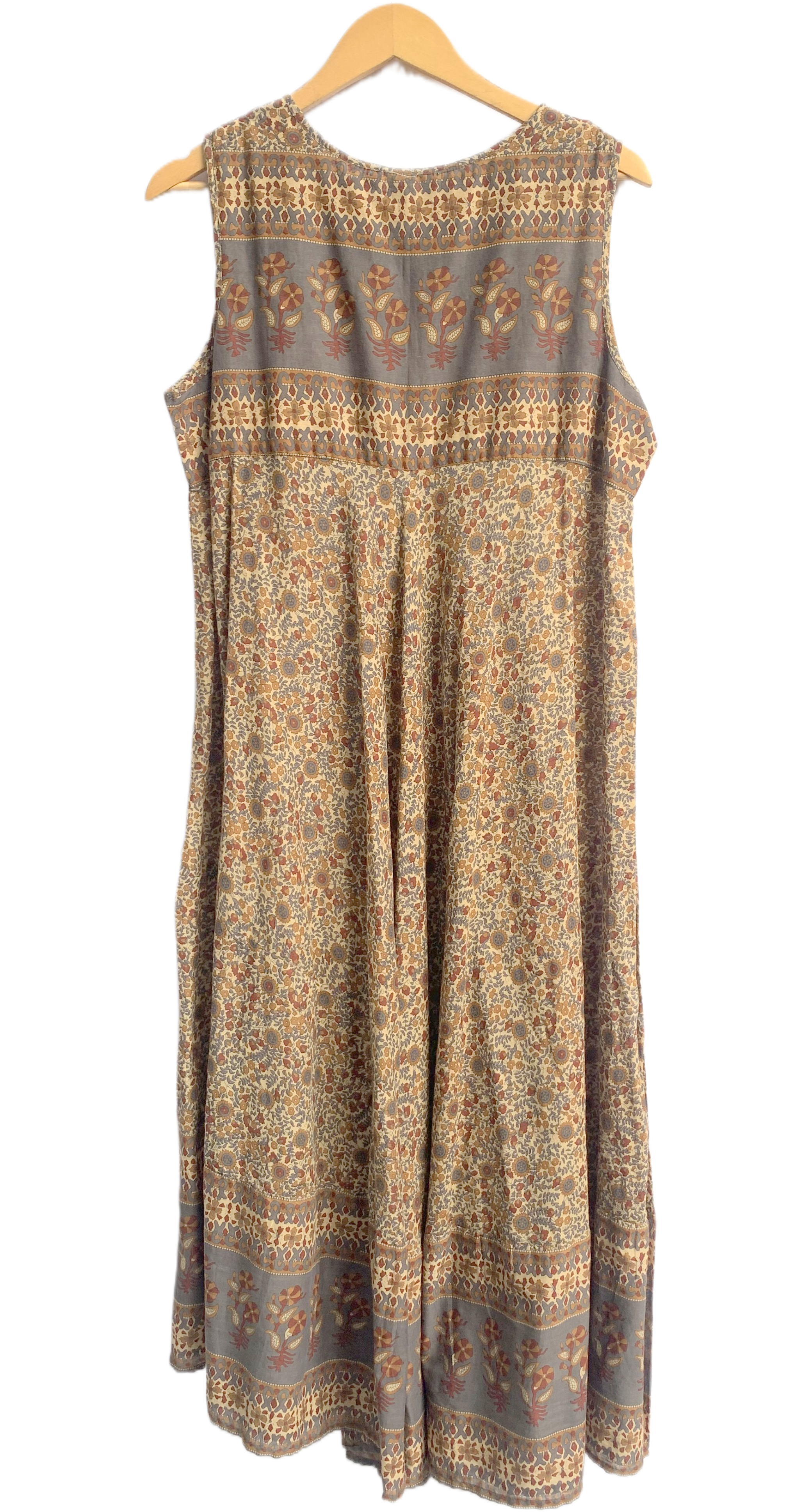 Earthy Floral Hand Screen Printed Cotton Maxi Dress with Border