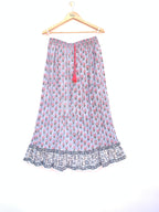Blue Floral Hand Block Print Cotton Skirt with Tassel Waist