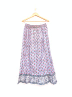 Blue Floral Hand Block Print Cotton Skirt with Tassel Waist