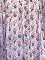 Blue Floral Hand Block Print Cotton Skirt with Tassel Waist