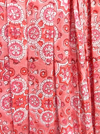 Coral Red Geometrical Block Print Cotton Maxi Skirt