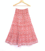 Coral Red Geometrical Block Print Cotton Maxi Skirt