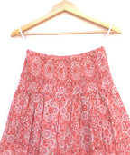 Coral Red Geometrical Block Print Cotton Maxi Skirt