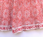 Coral Red Geometrical Block Print Cotton Maxi Skirt
