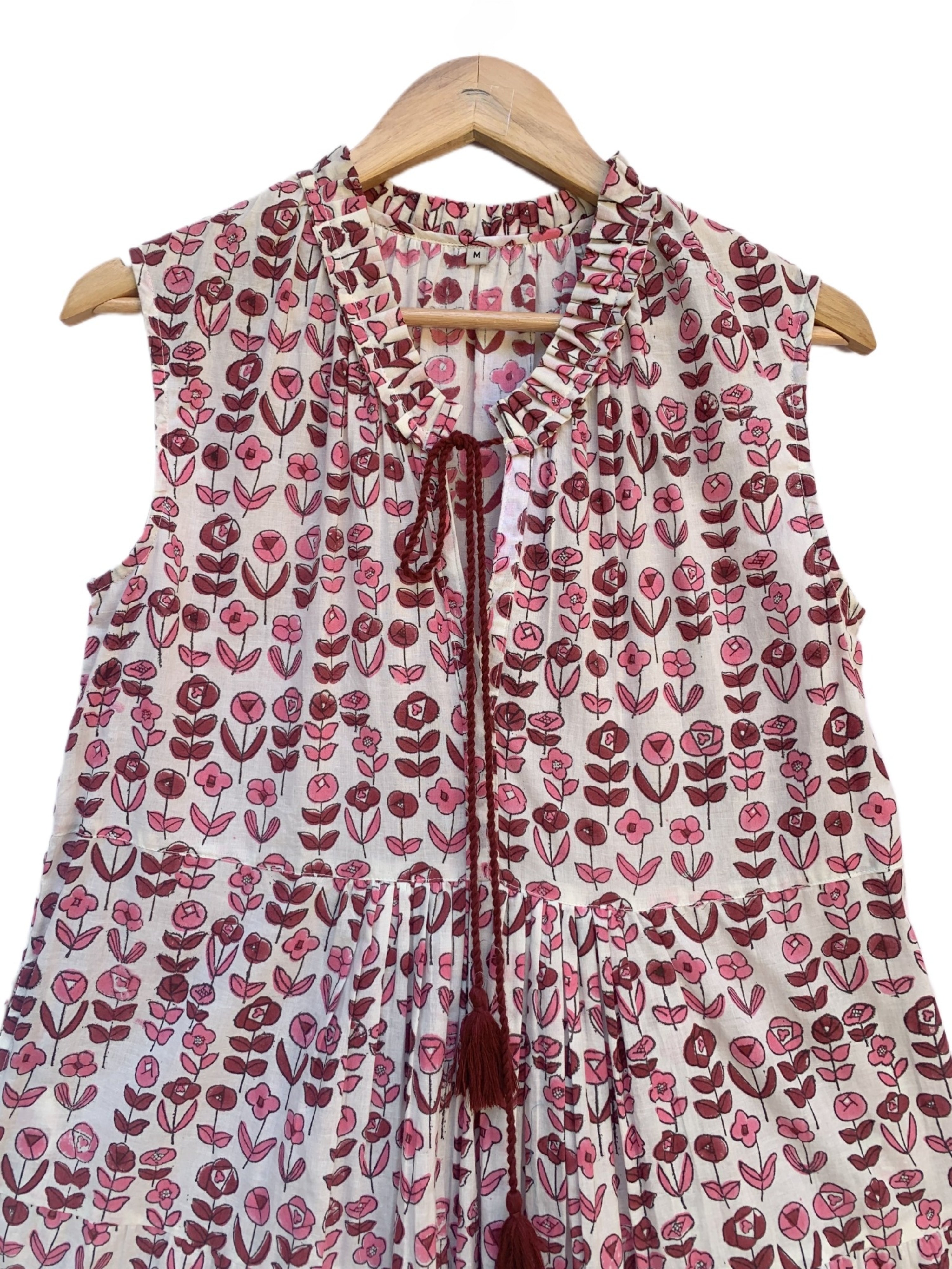 Pink & Mauve Floral Hand Block Print Boho Mini Dress