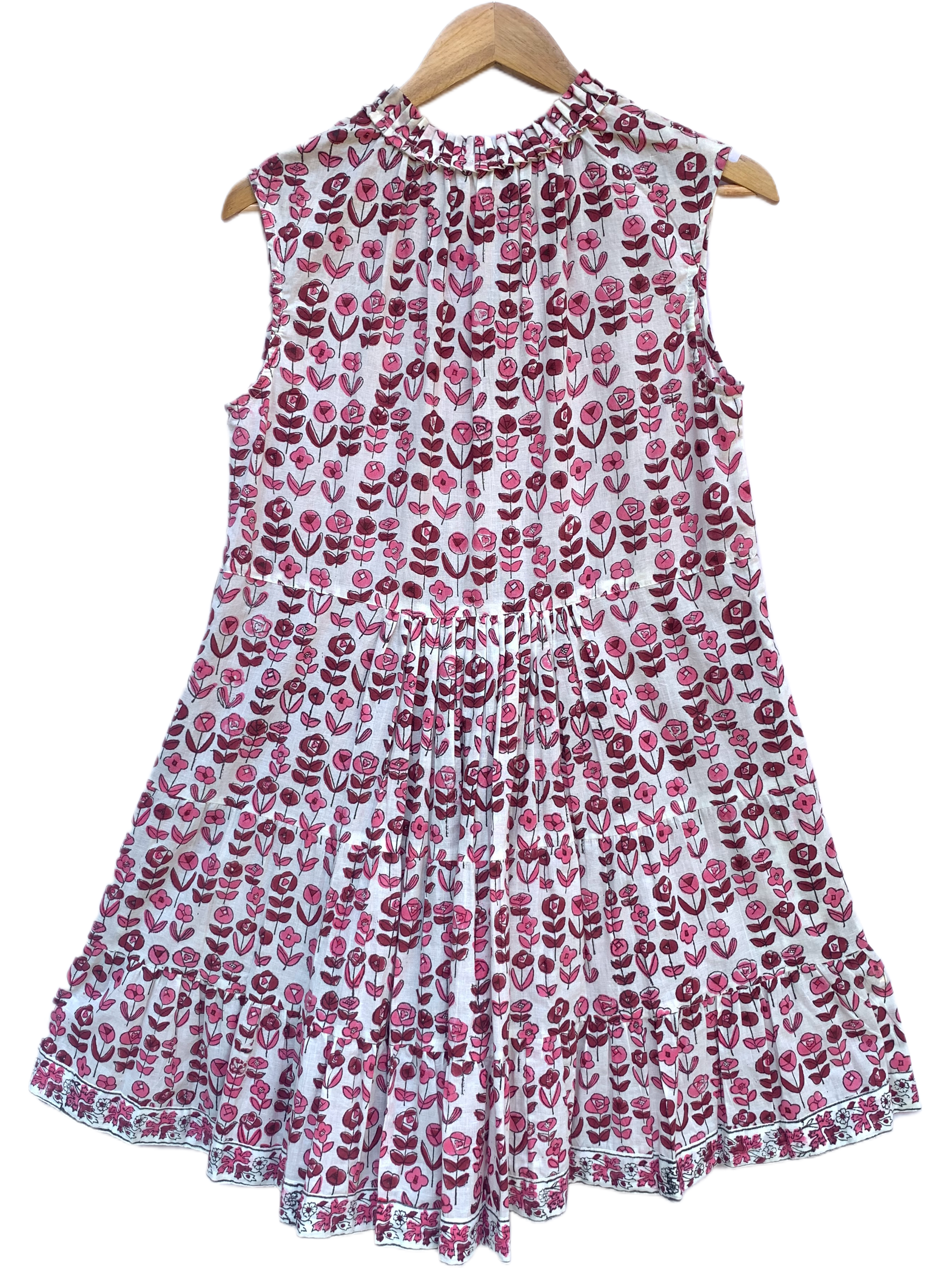 Pink & Mauve Floral Hand Block Print Boho Mini Dress