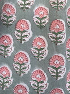 Grey & Pink Floral Hand Block Printed Cotton Tiered Beach Dress with Tassels