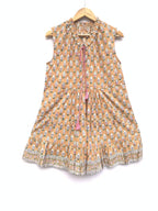 Mustard Yellow Hand-Block Printed Cotton Tiered Mini Dress with Tassels