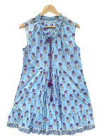 Blue & Purple Floral Hand Block Printed Tiered Mini Dress