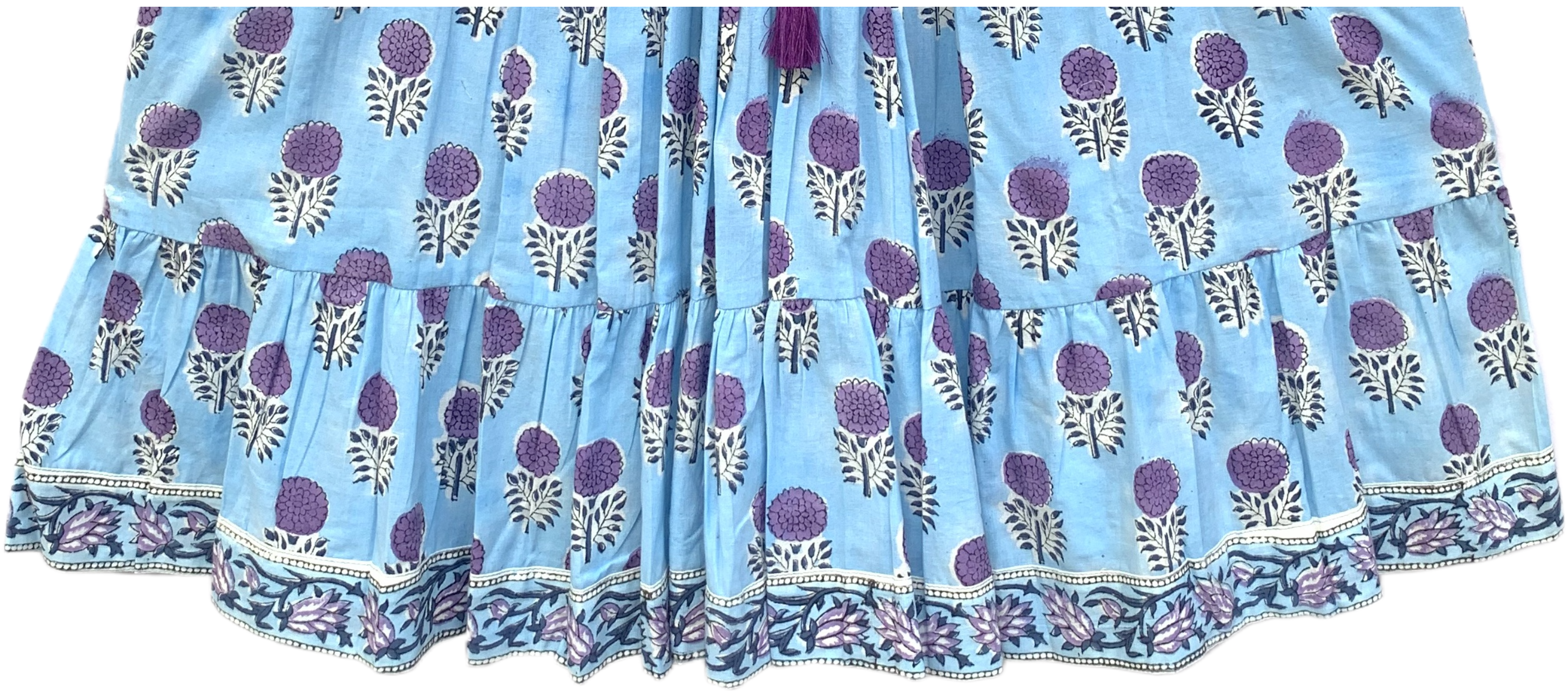 Blue & Purple Floral Hand Block Printed Tiered Mini Dress