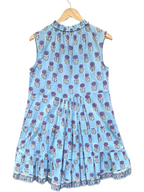 Blue & Purple Floral Hand Block Printed Tiered Mini Dress