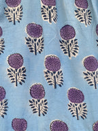 Blue & Purple Floral Hand Block Printed Tiered Mini Dress