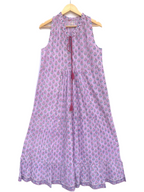 Lavender Floral Hand Block Printed Tiered Maxi Dress