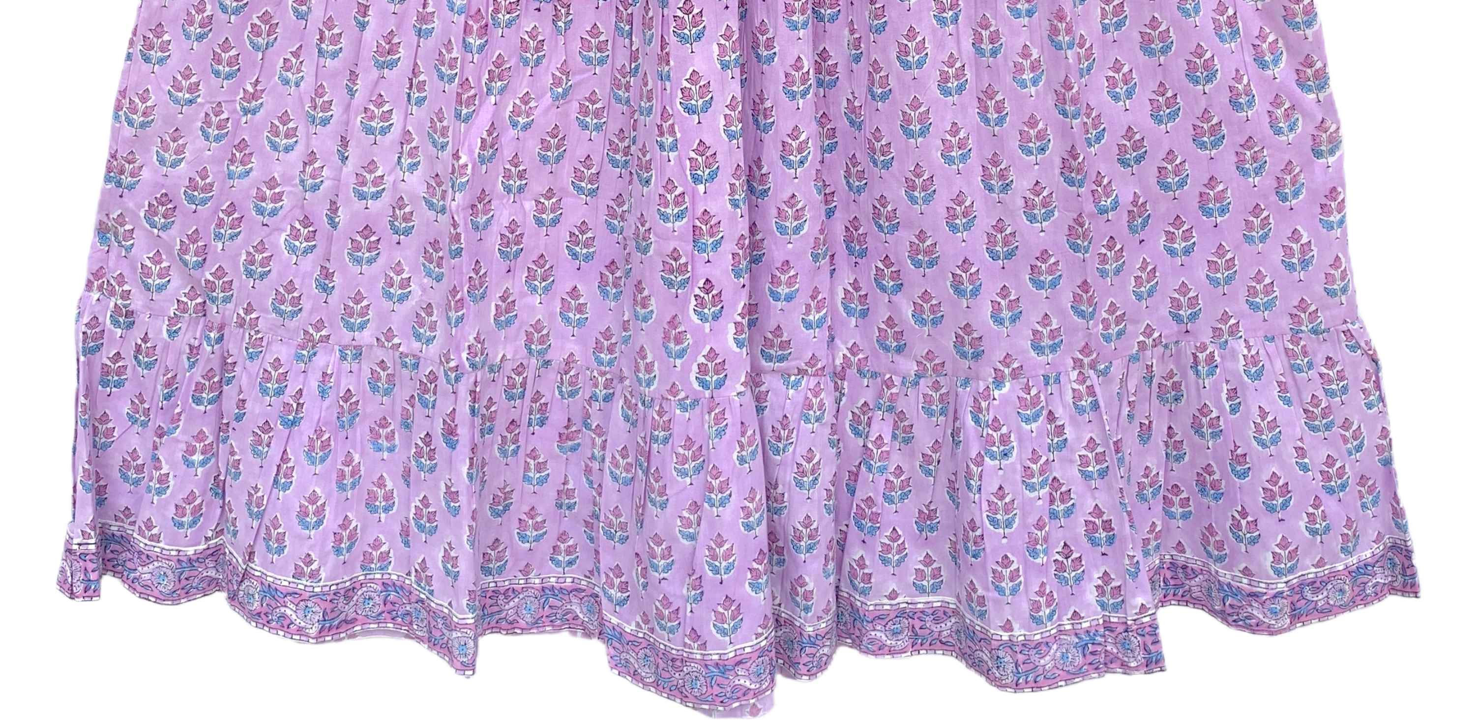 Lavender Floral Hand Block Printed Tiered Maxi Dress
