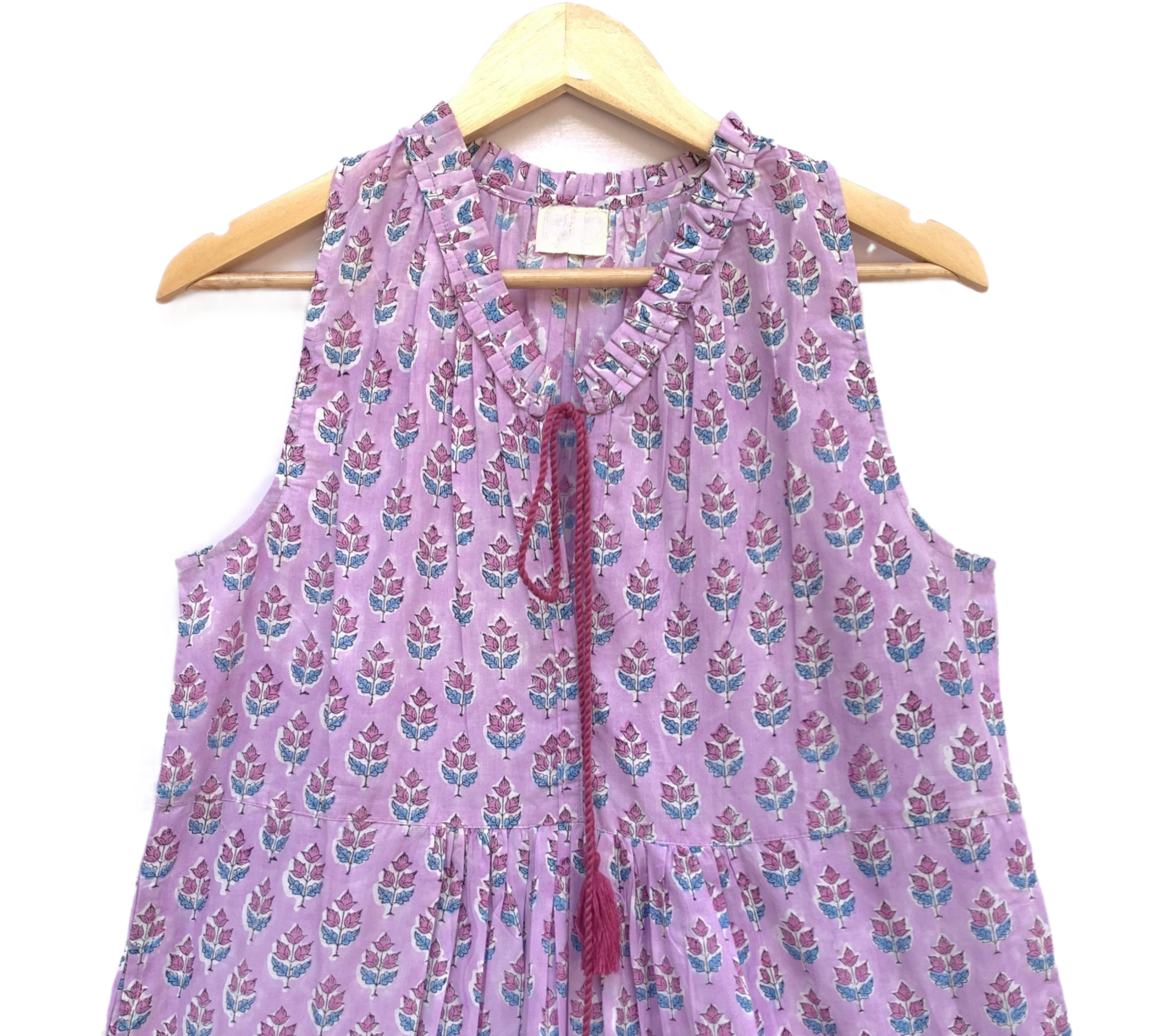Lavender Floral Hand Block Printed Tiered Maxi Dress
