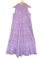 Lavender Floral Hand Block Printed Tiered Maxi Dress