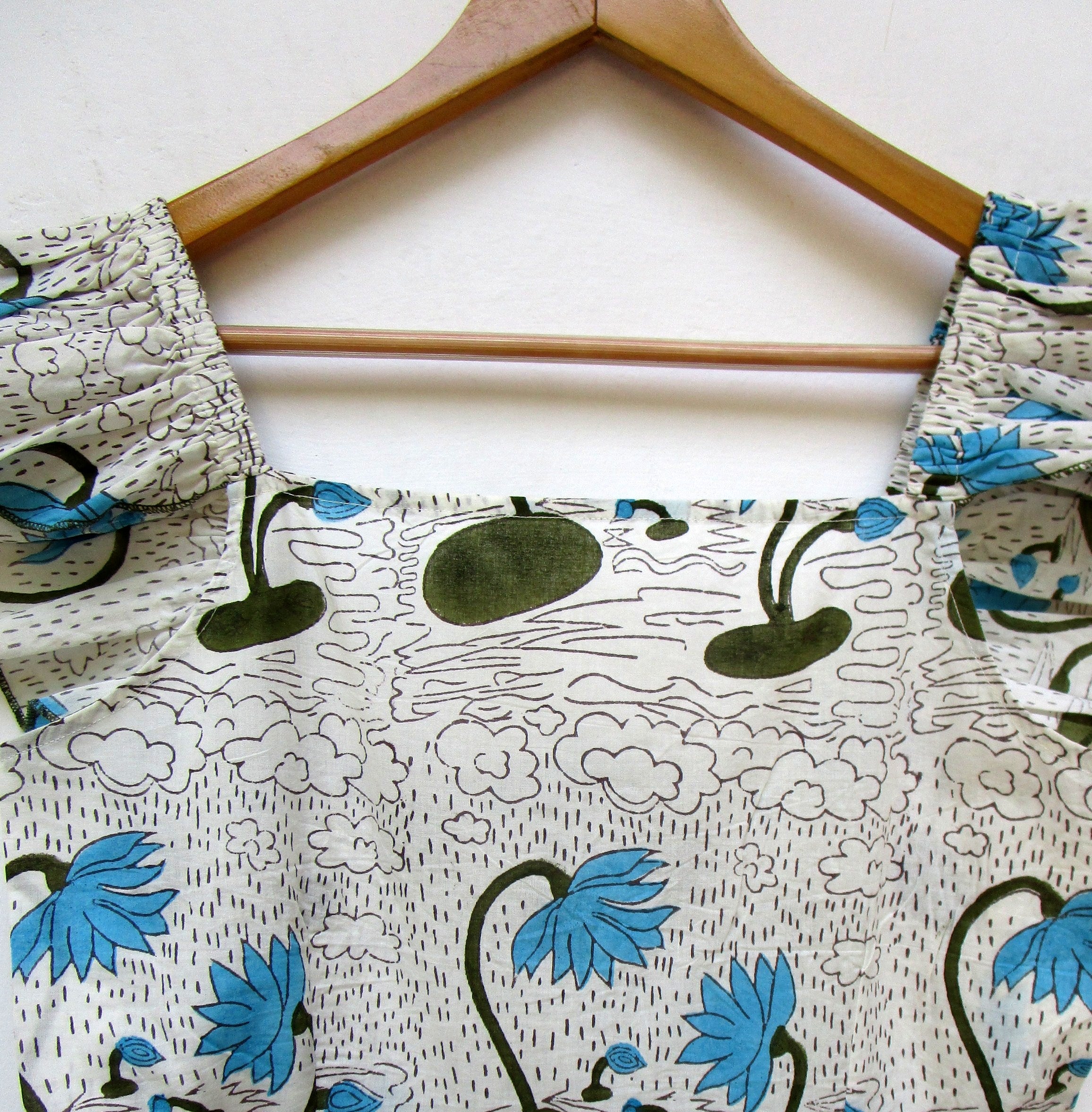 Indigo Blue Floral Hand Block Women's Tiered Mini Dress
