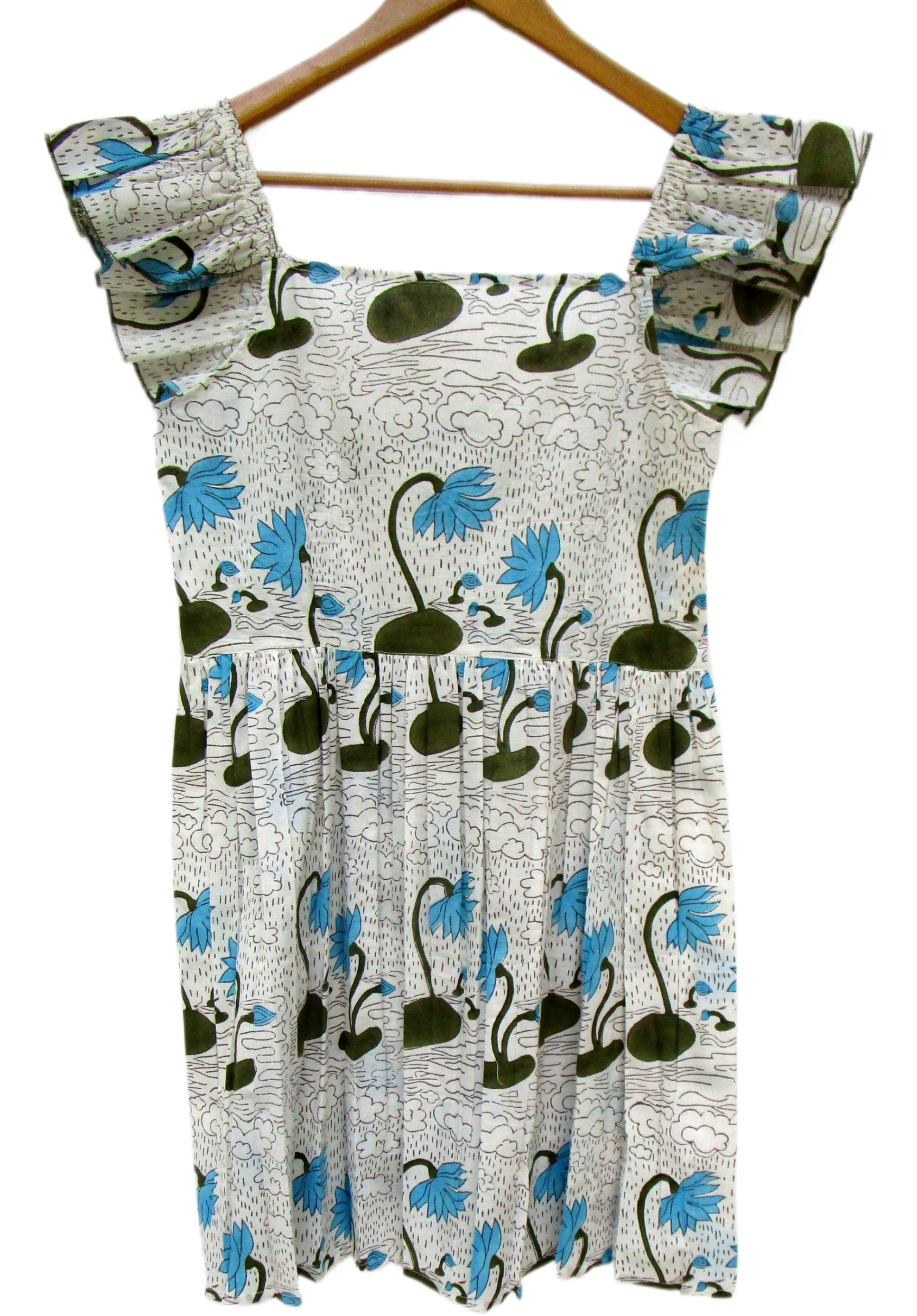 Indigo Blue Floral Hand Block Women's Tiered Mini Dress