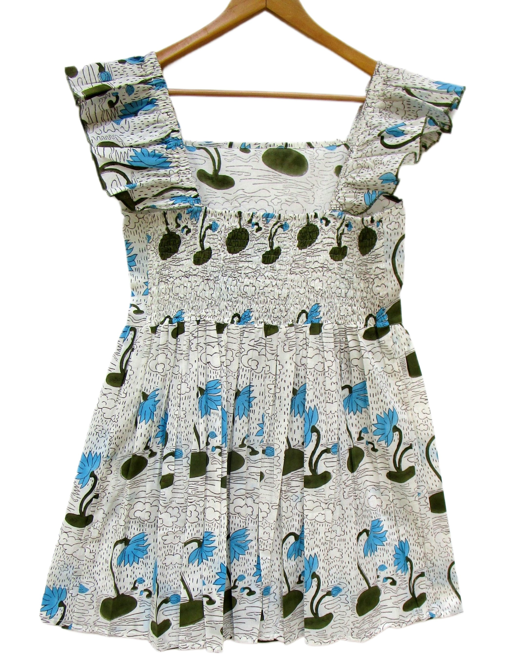 Indigo Blue Floral Hand Block Women's Tiered Mini Dress