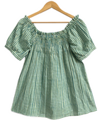Green Gingham Cotton Sleep Set - Puff Sleeve Top & Lounge Shorts