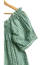 Green Gingham Cotton Sleep Set - Puff Sleeve Top & Lounge Shorts