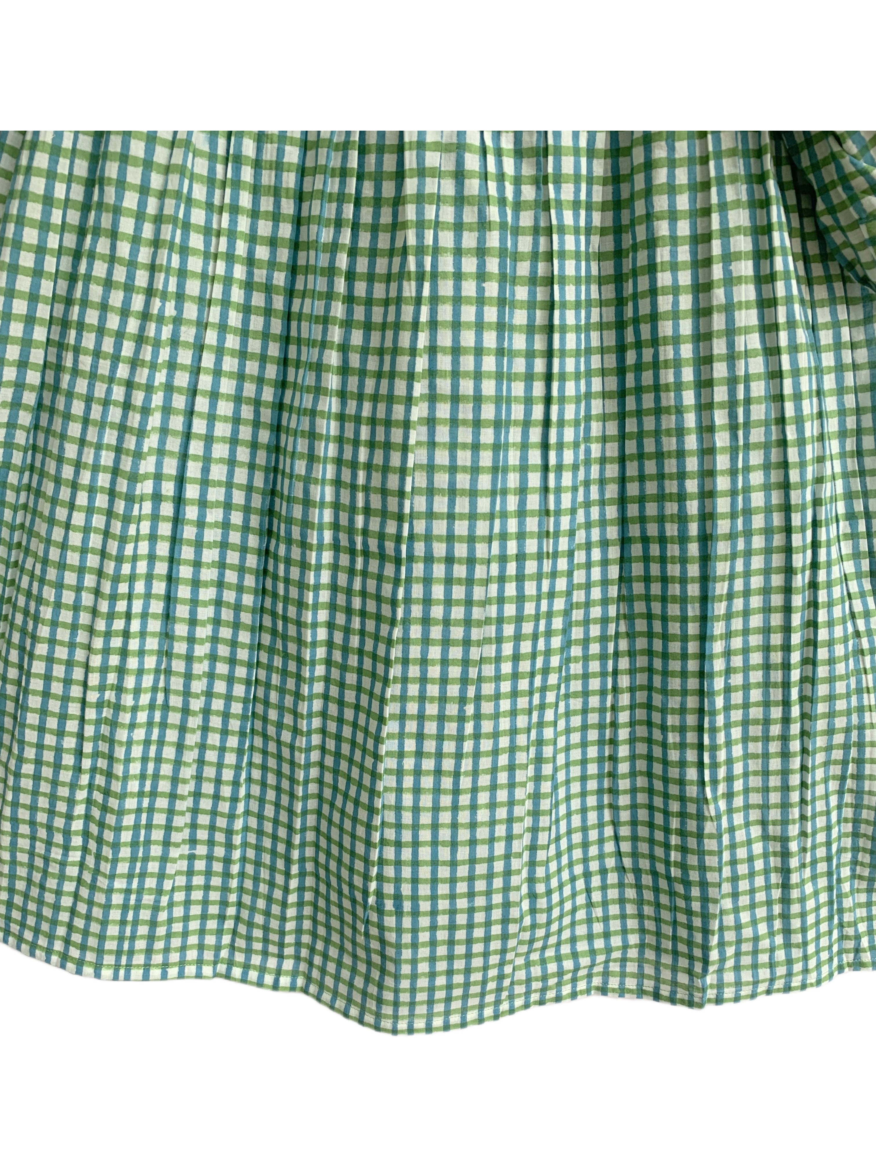 Green Gingham Cotton Sleep Set - Puff Sleeve Top & Lounge Shorts