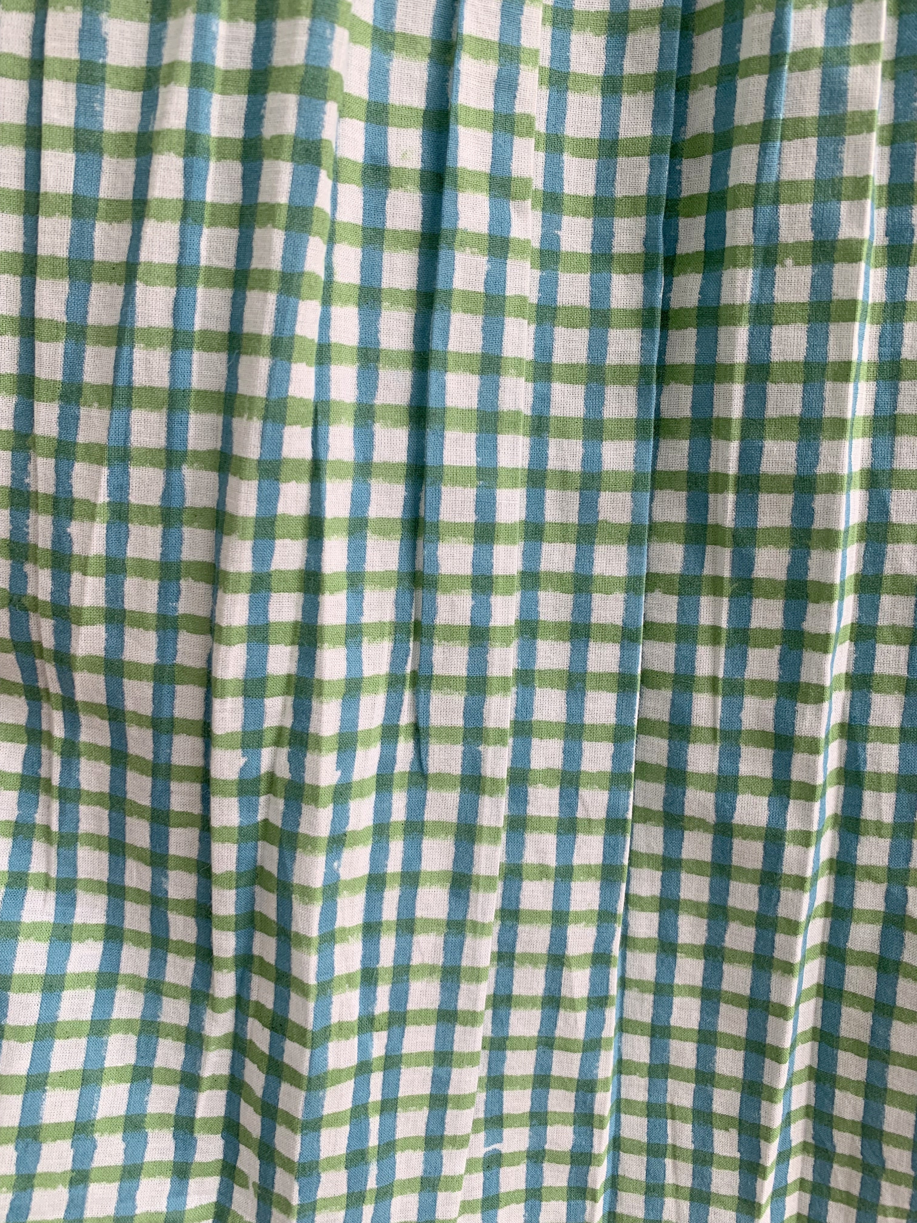 Green Gingham Cotton Sleep Set - Puff Sleeve Top & Lounge Shorts