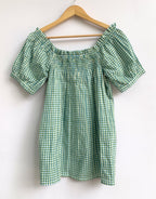 Green Gingham Cotton Sleep Set - Puff Sleeve Top & Lounge Shorts