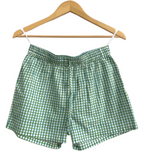 Green Gingham Cotton Sleep Set - Puff Sleeve Top & Lounge Shorts