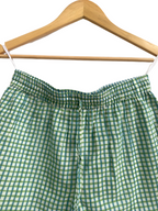 Green Gingham Cotton Sleep Set - Puff Sleeve Top & Lounge Shorts