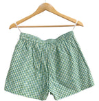 Green Gingham Cotton Sleep Set - Puff Sleeve Top & Lounge Shorts