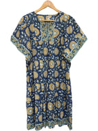 Artisan Indigo Sunflower Hand Block Printed Mini Dress