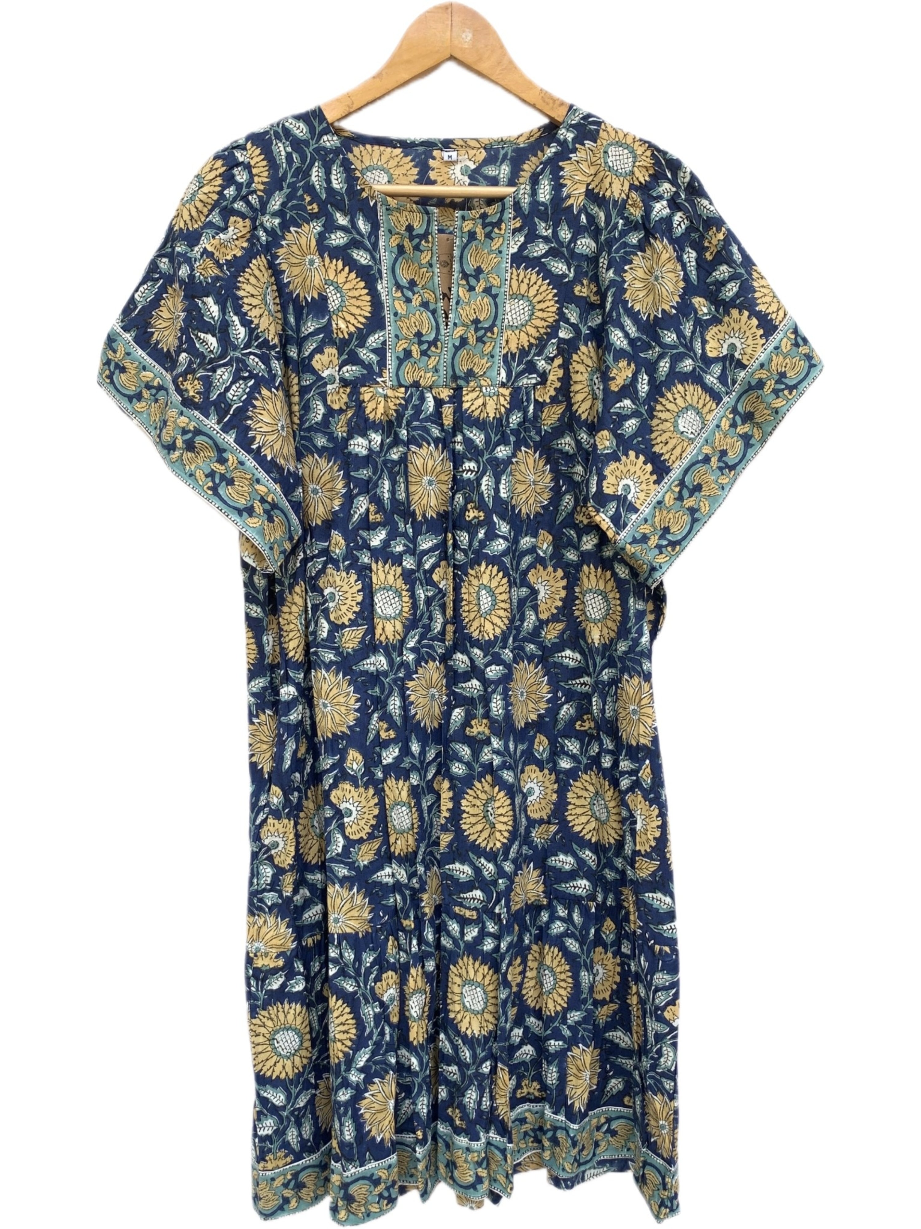 Artisan Indigo Sunflower Hand Block Printed Mini Dress