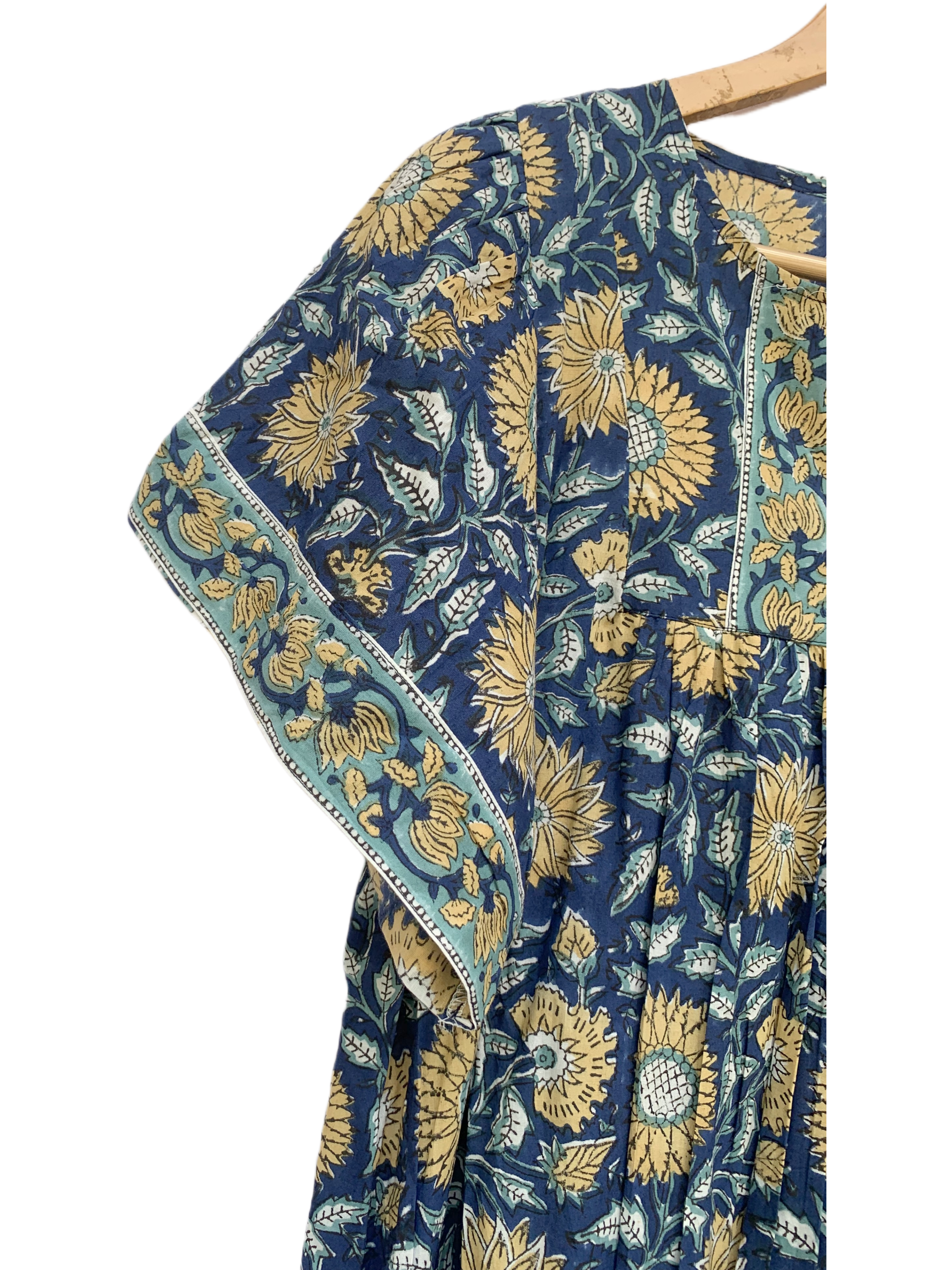 Artisan Indigo Sunflower Hand Block Printed Mini Dress