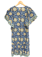 Artisan Indigo Sunflower Hand Block Printed Mini Dress