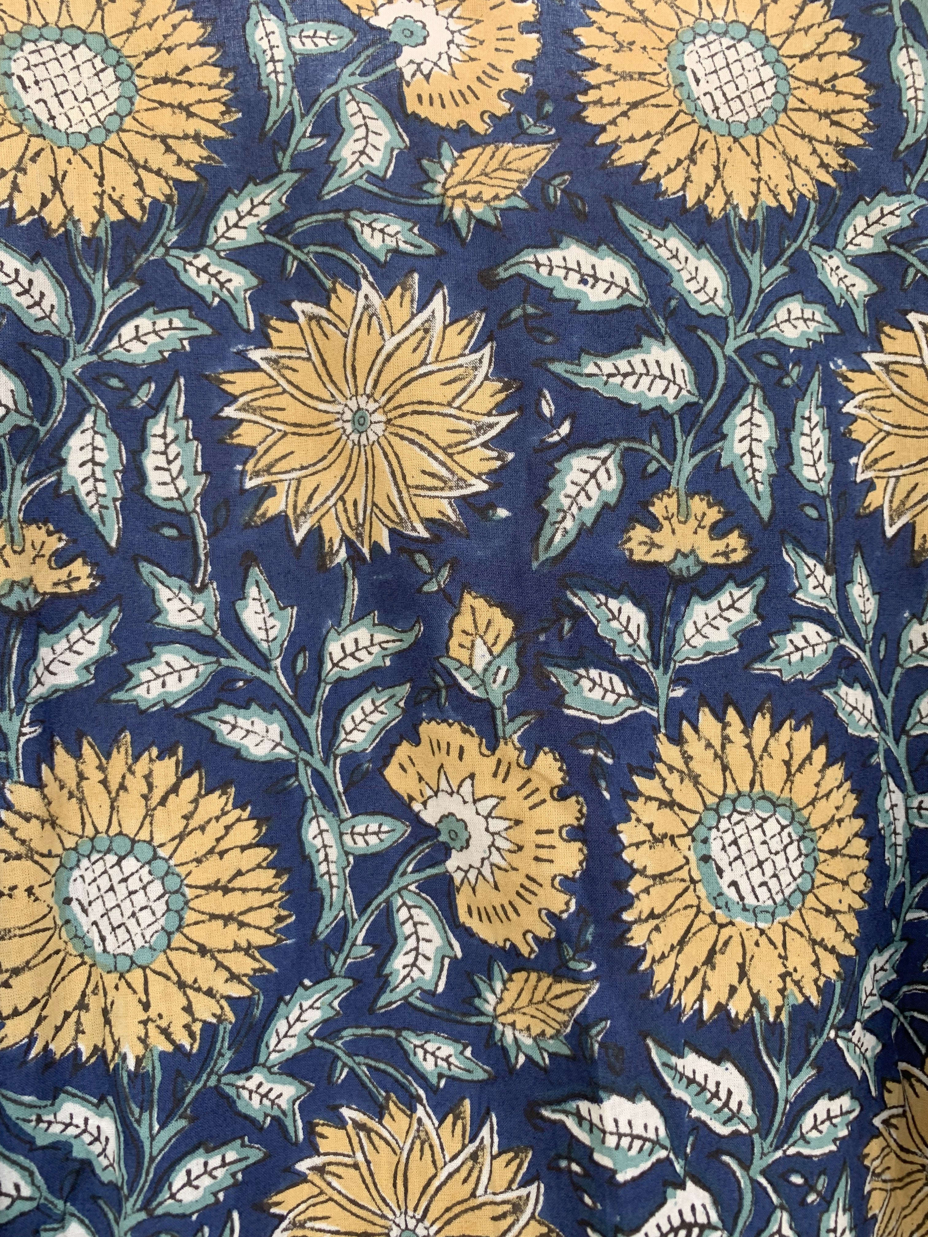 Artisan Indigo Sunflower Hand Block Printed Mini Dress