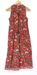 Rimson Floral Hand-Block Cotton Dress with Ruffled Hem