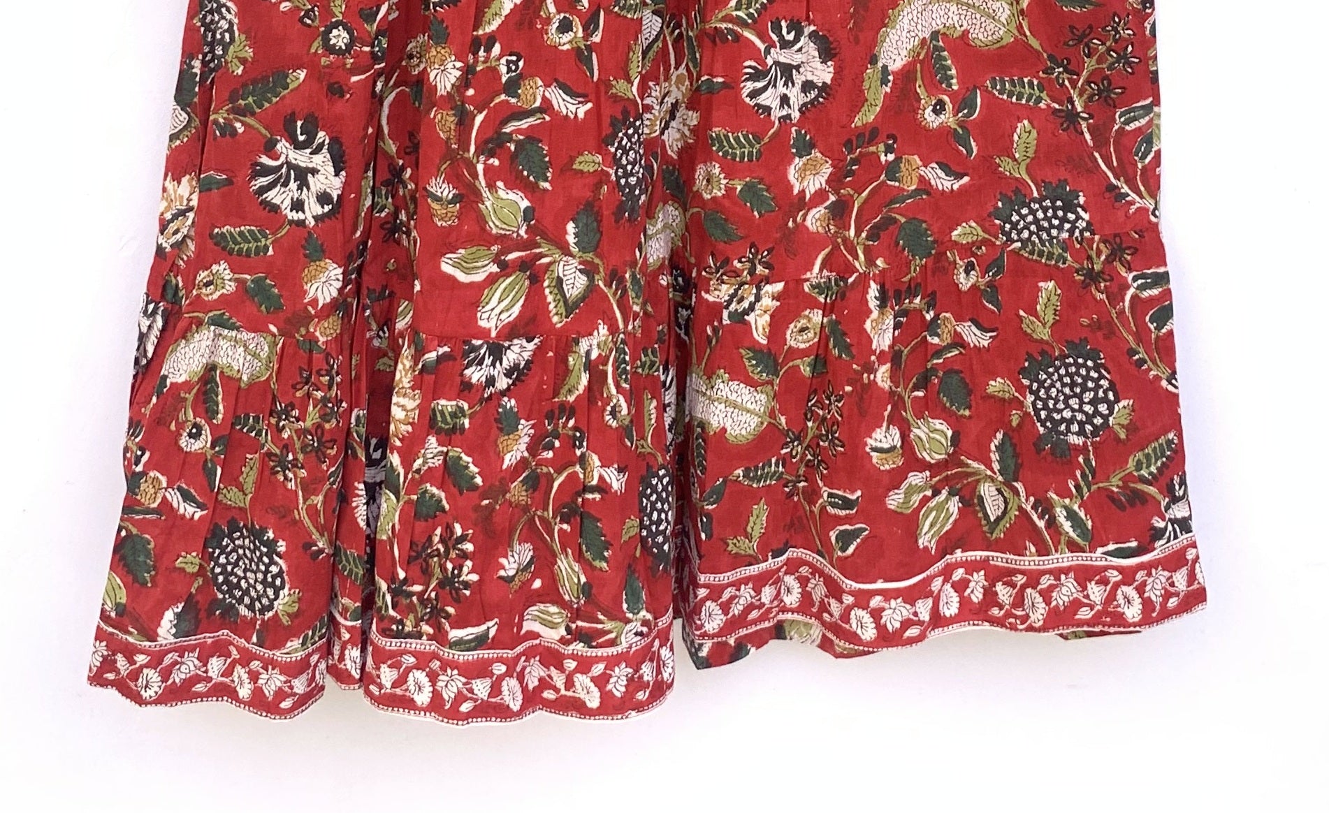 Rimson Floral Hand-Block Cotton Dress with Ruffled Hem