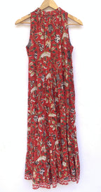 Rimson Floral Hand-Block Cotton Dress with Ruffled Hem