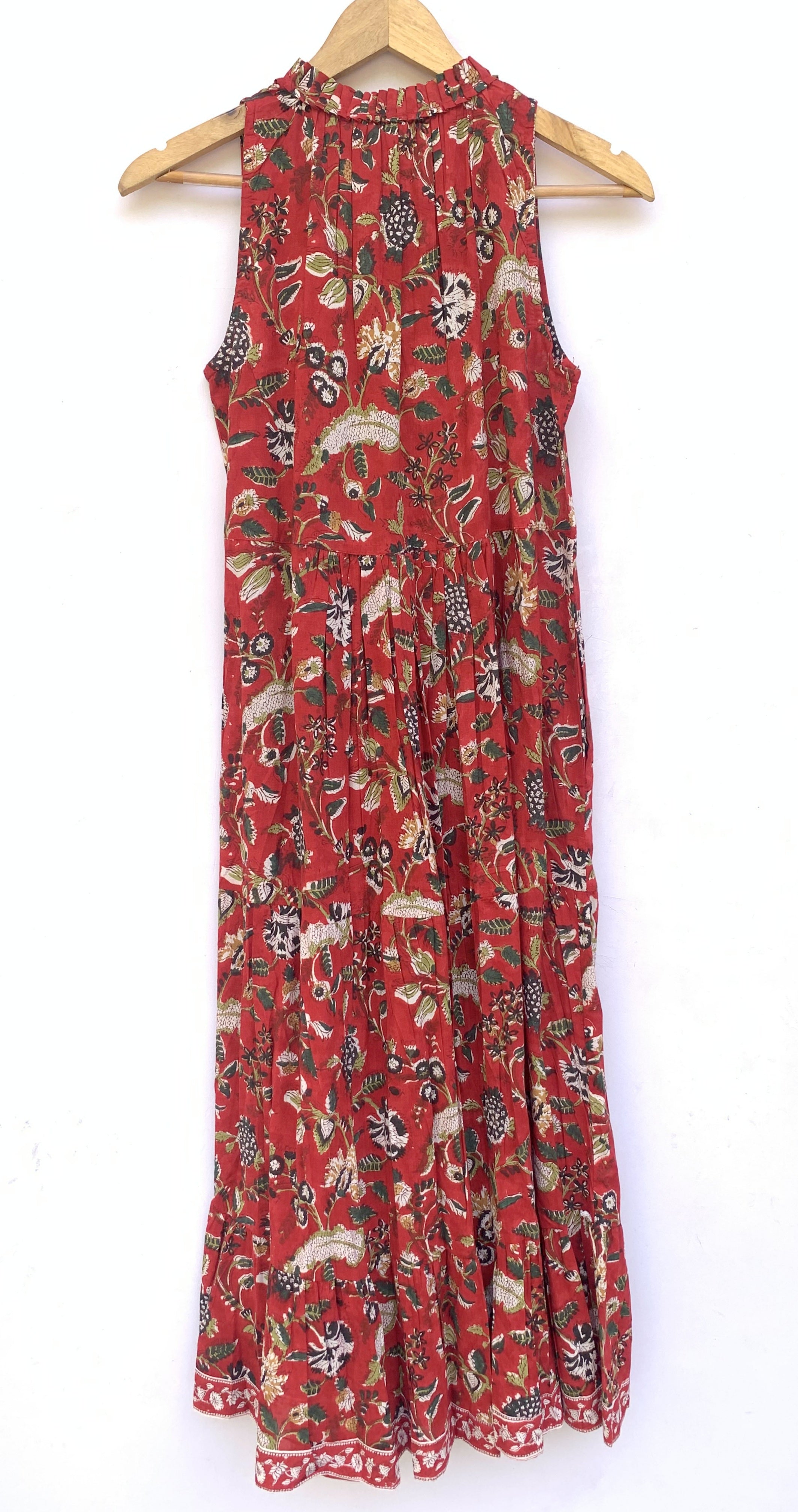 Rimson Floral Hand-Block Cotton Dress with Ruffled Hem
