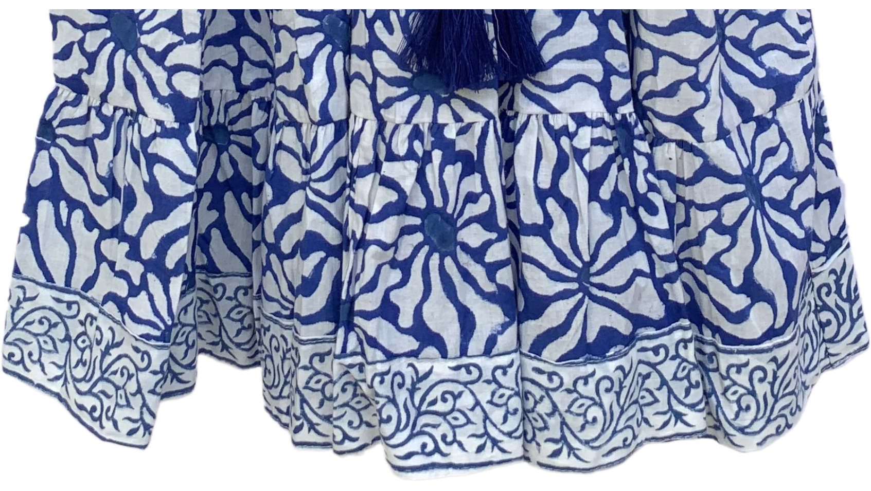 Artisanal Blue Floral Hand Block Stamped Cotton Mini Dress
