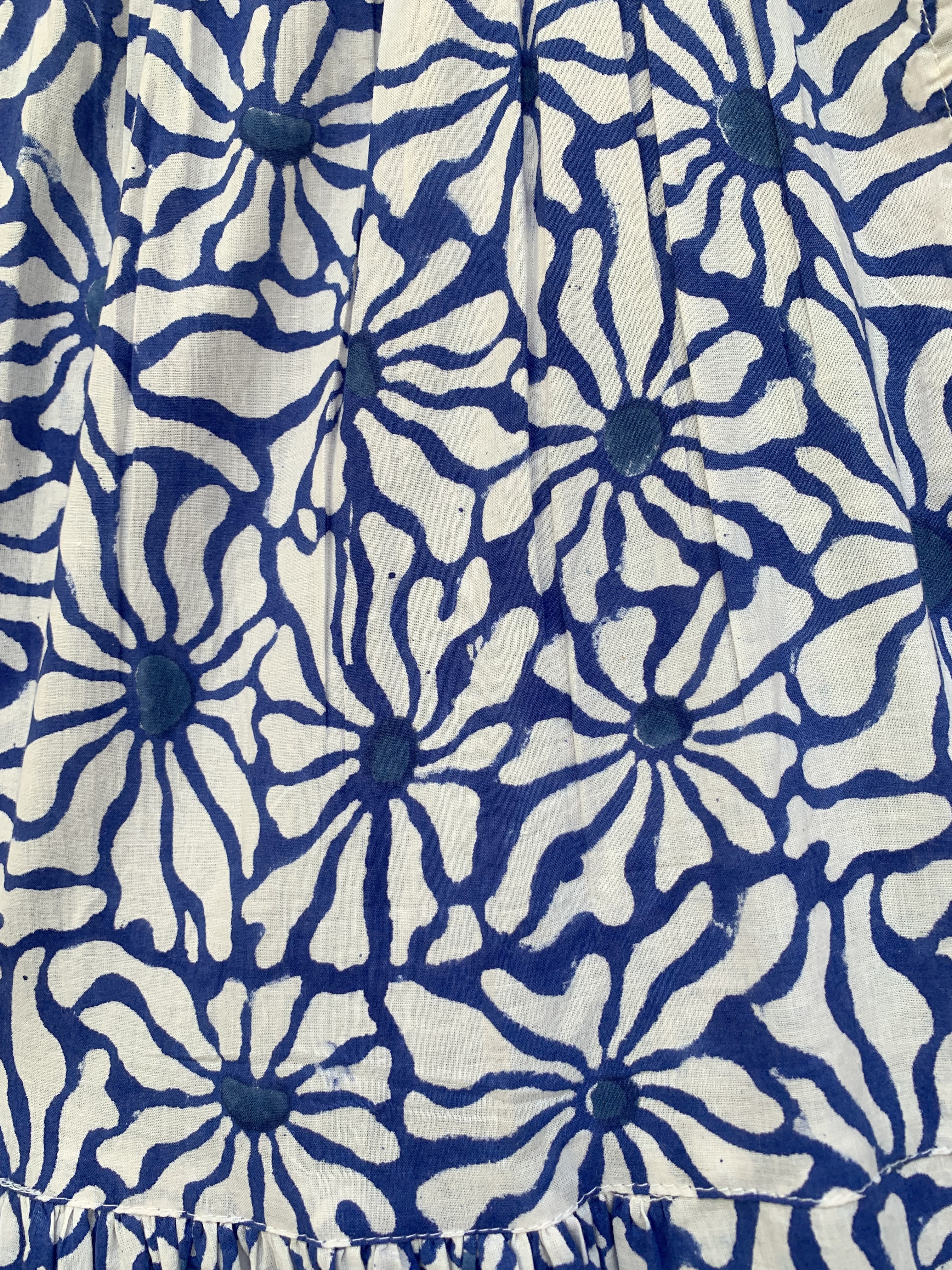 Artisanal Blue Floral Hand Block Stamped Cotton Mini Dress