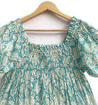 Blue Floral Cotton Short Set - Smocked Puff Sleeve Top & Pajama Shorts