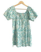 Blue Floral Cotton Short Set - Smocked Puff Sleeve Top & Pajama Shorts