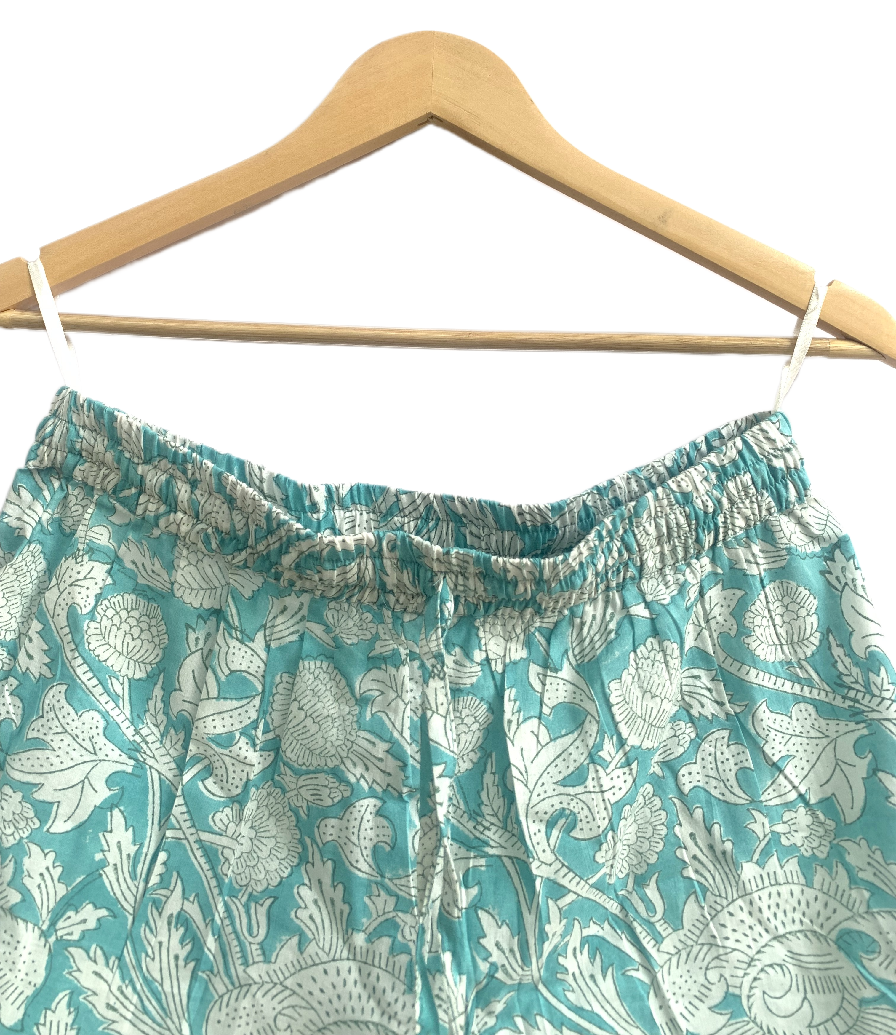 Blue Floral Cotton Short Set - Smocked Puff Sleeve Top & Pajama Shorts