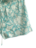 Blue Floral Cotton Short Set - Smocked Puff Sleeve Top & Pajama Shorts